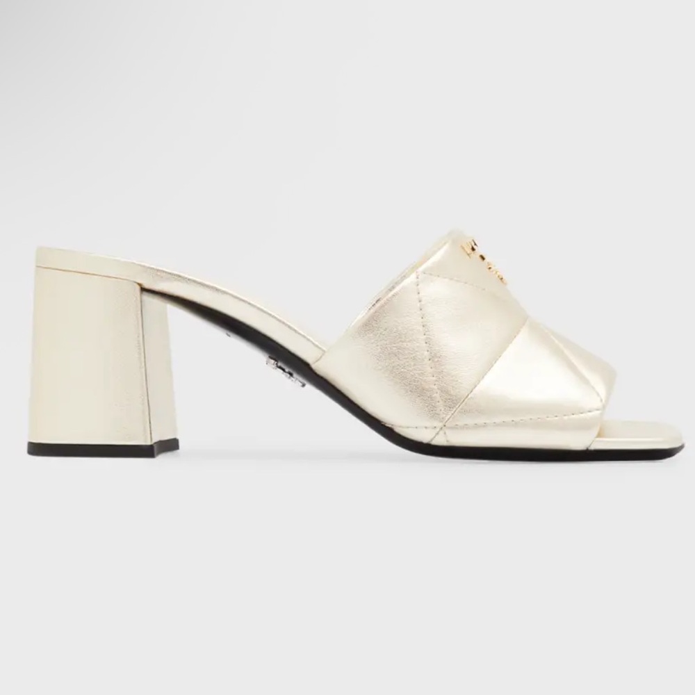 Prada Quilted Leather Block-Heel Slide Sandals 38.5 - Picture 2 of 11